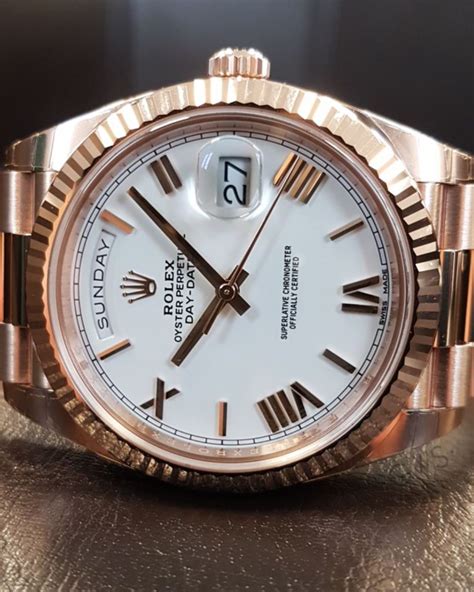 rolex day date rose gold white dial